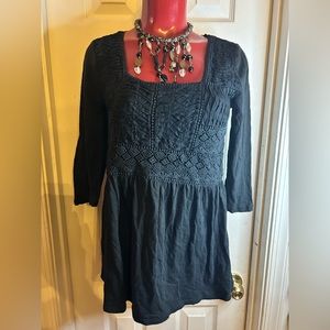 MEADOW RUE ANTHROPOLOGIE CROCHET BLACK  3/4 Sleeve - SIZE SMALL S